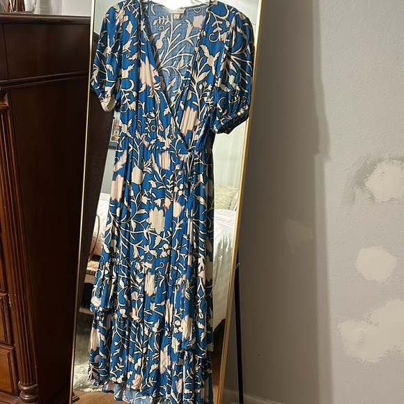 Knox Rose teal/tan  two-teared wrap dress - Picture 2 of 2